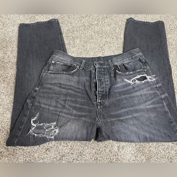 American Eagle Outfitters Women's Jeans Button Fly Black Denim Size 8 Distressed - Picture 3 of 6